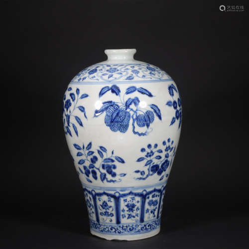 A blue and white 'floral' Meiping