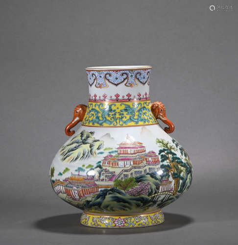 A famille-rose 'landscape' vase