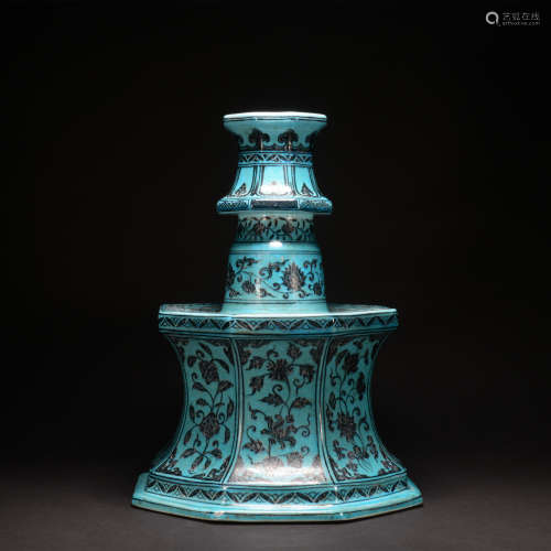 A blue glazed 'floral' vase