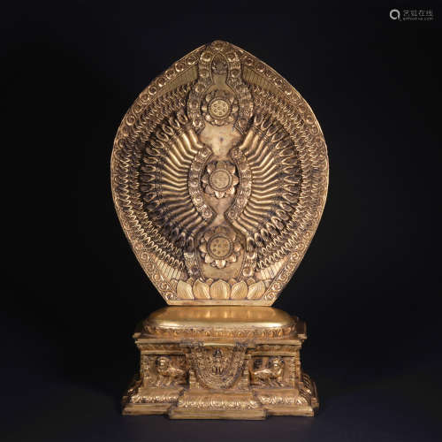 A gilt-bronze statue of Thousand-hand Bodhisattva