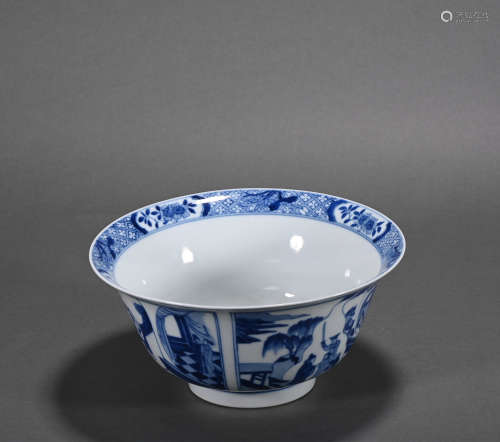 A blue and white 'figure' bowl