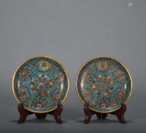 A pair of Cloisonne enamel 'lotus' dish