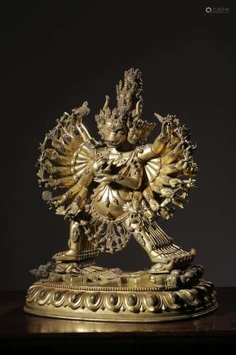 Stehende Yamantaka Statue, vergoldete Bronze