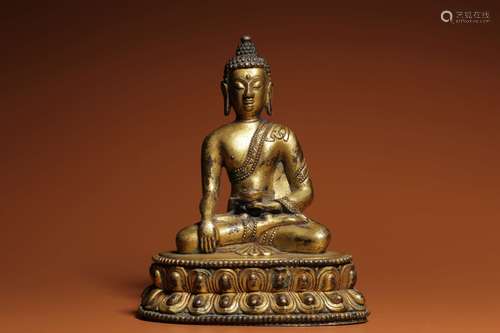 Sitzende Sakyamuni Statue, vergoldete Bronze