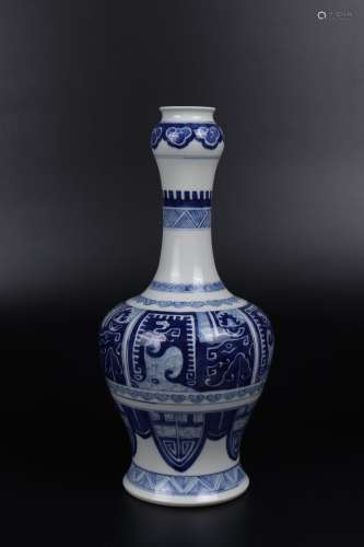 Knoblauchförmige Flasche, blauweißes Porzellan