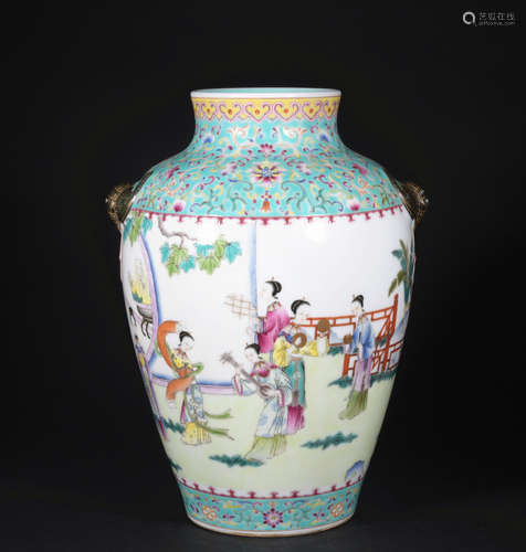 A famille-rose 'figure' jar