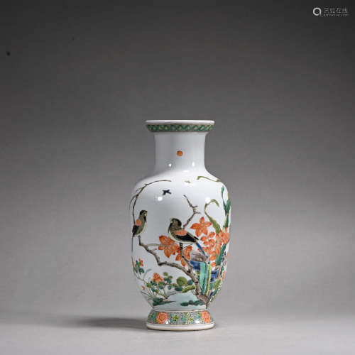 A Wu cai 'floral and birds' vase