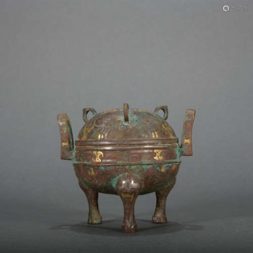 A bronze censer ware with gold and silver