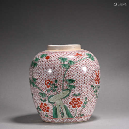 A red and green glazed 'floral' jar