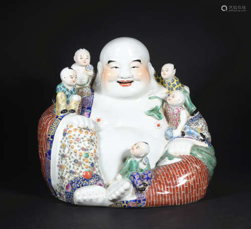 A famille-rose statue of Maitreya