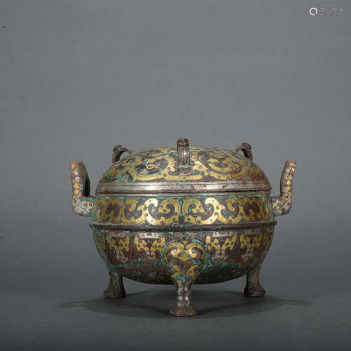 A bronze censer ware with gold and silver