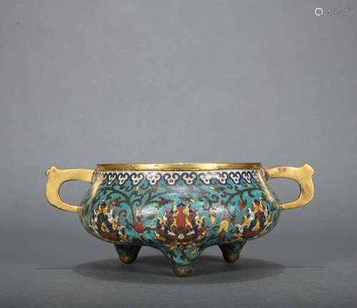 A Cloisonne enamel 'lotus' censer