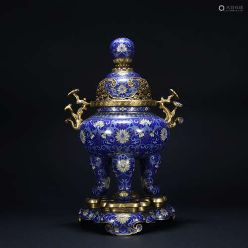 A Cloisonne enamel 'flowers' censer