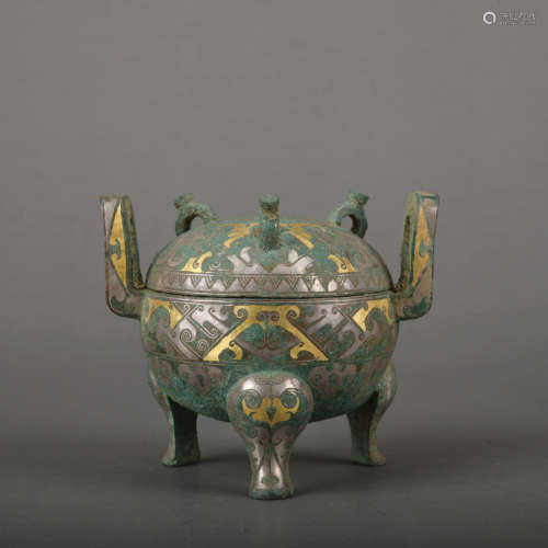 A bronze censer ware with gold and silver