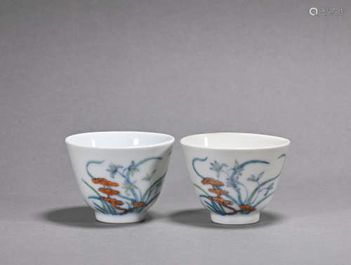 A pair of Dou cai cup