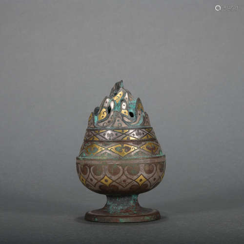 A bronze censer ware with gold and silver