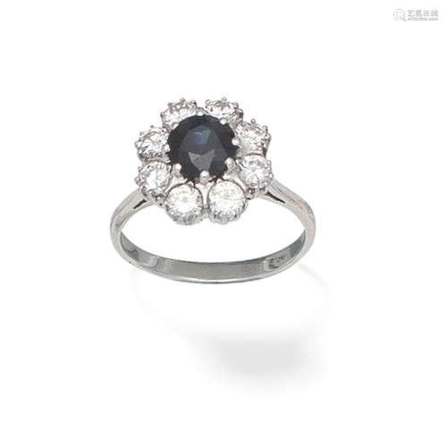 SAPPHIRE AND DIAMOND CLUSTER RING