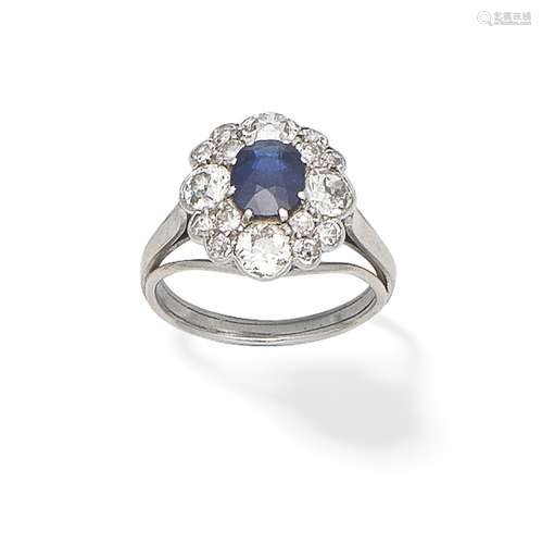 SAPPHIRE AND DIAMOND CLUSTER RING