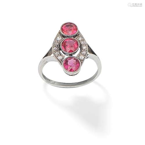 SPINEL AND DIAMOND PLAQUE RING