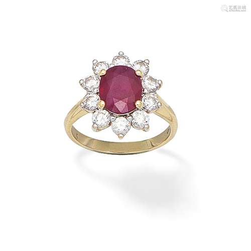 RUBY AND DIAMOND CLUSTER RING