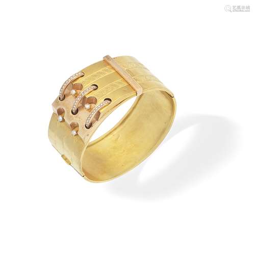 SEED PEARL-SET GOLD BANGLE,