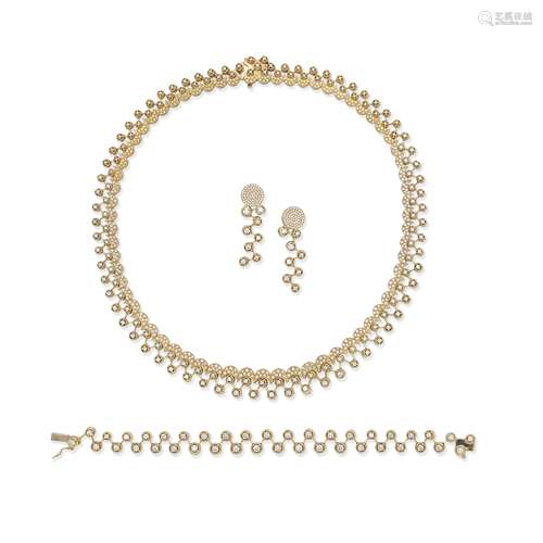 DIAMOND-SET NECKLACE, BRACLET AND EARRINGS SUITE (3)