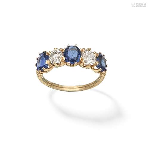 SAPPHIRE AND DIAMOND FIVE-STONE RING