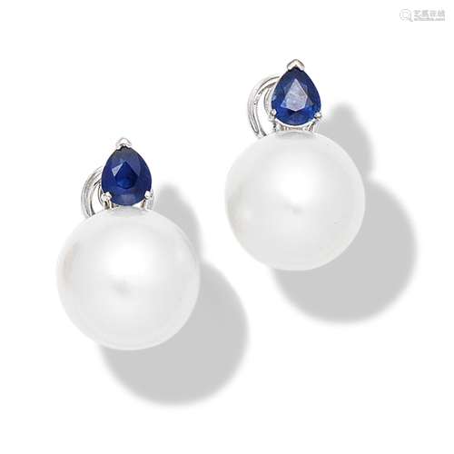 CULTURED PEARL AND SAPPHIRE EARRINGS