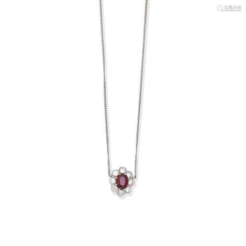 RUBY AND DIAMND CLUSTER NECKLACE