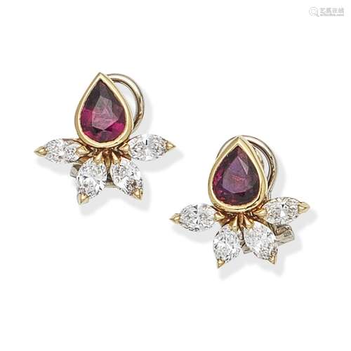 RUBY AND DIAMOND EARCLIPS