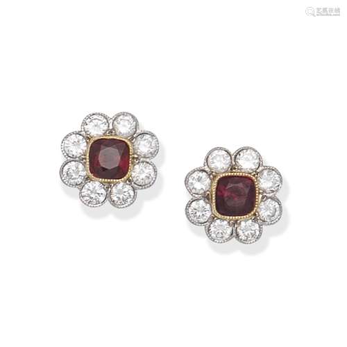 RUBY AND DIAMOND CLUSTER EARRINGS