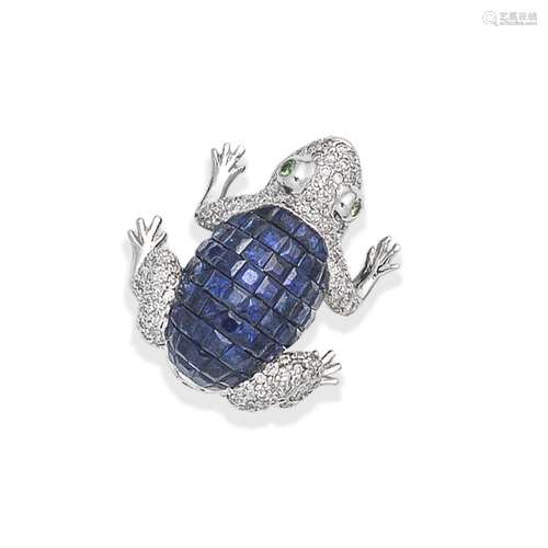 SAPPHIRE AND DIAMOND FROG BROOCH