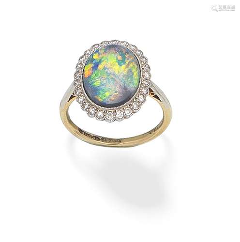 OPAL AND DIAMOND CLUSTER RING