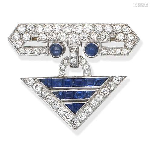 ART DECO SAPPHIRE AND DIAMOND BROOCH,