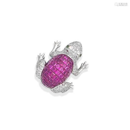 RUBY AND DIAMOND FROG BROOCH