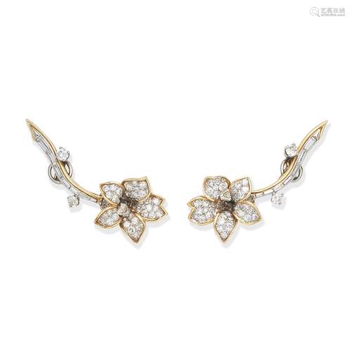 DIAMOND FLOWER EARCLIPS,