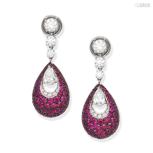 GRAFF: RUBY AND DIAMOND 'PAVILION' EARRINGS