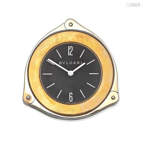 BULGARI: SILVER AND BRASS TRAVELLING CLOCK