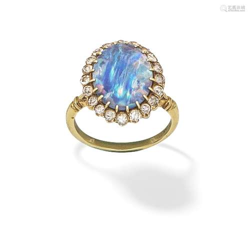 OPAL AND DIAMOND CLUSTER RING