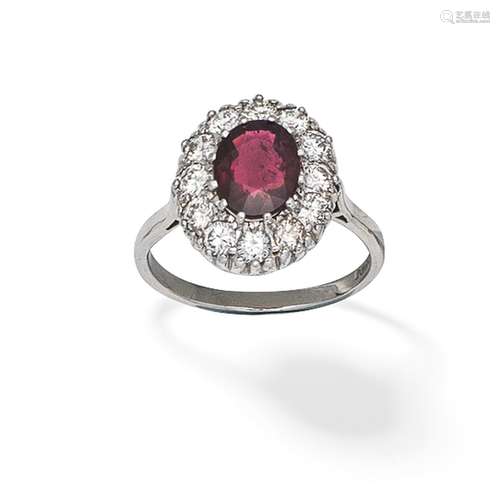 TOURMALINE AND DIAMOND CLUSTER RING,