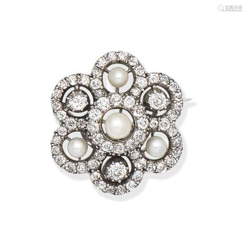 PEARL AND DIAMOND BROOCH