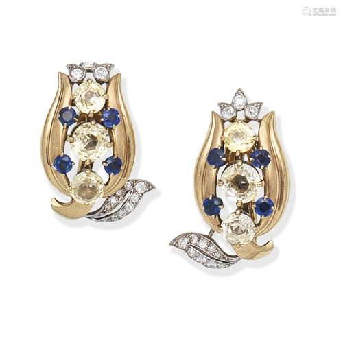 CARTIER: SAPPHIRE AND DIAMOND EARRINGS,