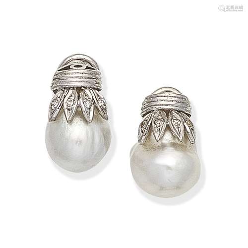 CULTURED PEARL AND DIAMOND EARCLIPS