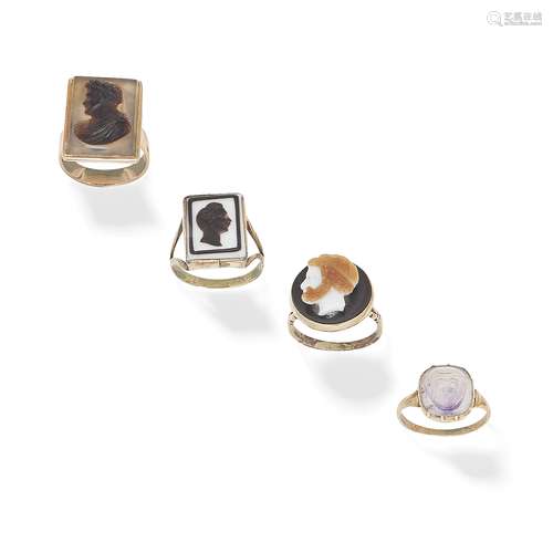 FOUR CAMEO RINGS (4)