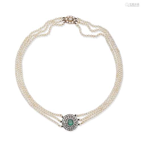 EMERALD, DIAMOND AND NATURAL PEARL NECKLACE