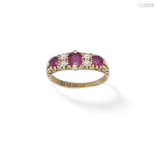 RUBY AND DIAMOND FIVE-STONE RING