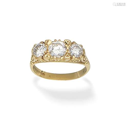 THREE-STONE DIAMOND RING,