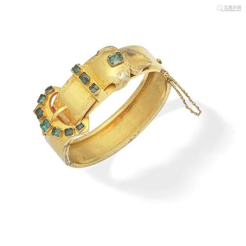 EMERALD-SET BUCKLE BANGLE,