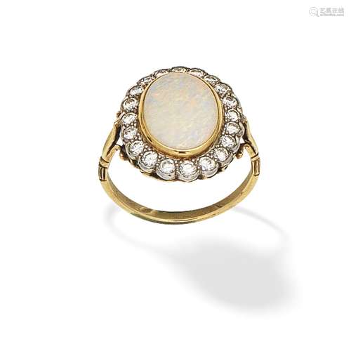 OPAL AND DIAMOND CLUSTER RING