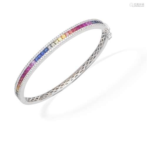 VARI-COLOURED SAPPHIRE AND DIAMOND-SET BANGLE